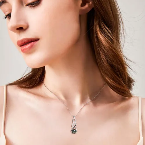 Vista 2 de NONNYL Regalos para esposa, aniversario, collar de perlas para mujer, color negro tahitiano, 0.354-0.394 in, calidad AAAA, perlas naturales