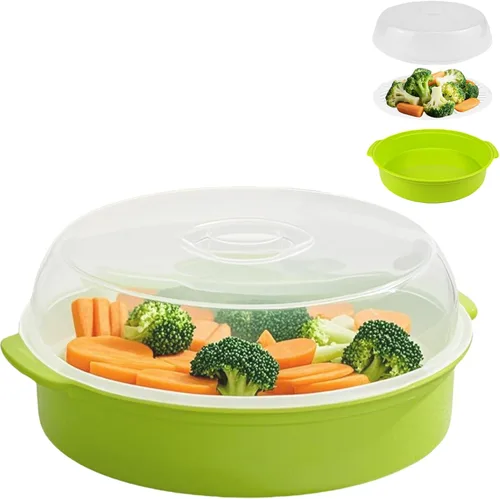 Vista 8 de Vaporizador de microondas para verduras, vaporizador de verduras de plástico con tapa para preparación de verduras, mariscos, pescado, cocina
