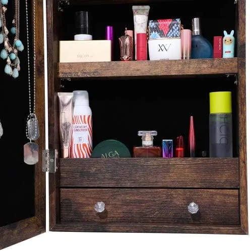 Vista 5 de HOUAGI Espejo con almacenamiento de joyas, organizador de joyas sobre la puerta, armario de joyería colgante con cerradura y espejo de longitud