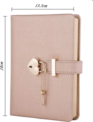 Vista 2 de Diario con cerradura en forma de corazón con llave, cubierta de cuero sintético, organizador personal, cuaderno secreto para niñas y mujeres