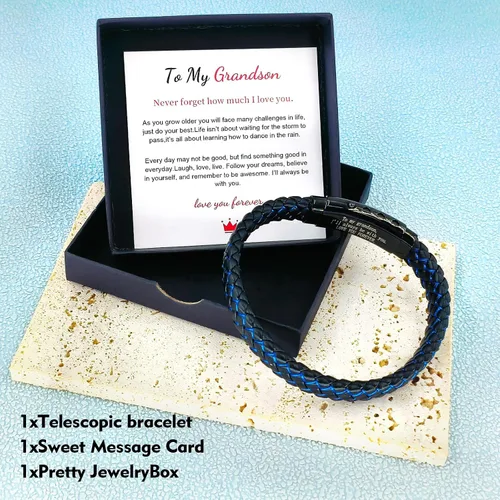 Vista 30 de Pulsera de cuero trenzado con texto en inglés «Love You Forever» para hombres y niños, pulsera inspiradora de acero inoxidable, pulsera de cuero