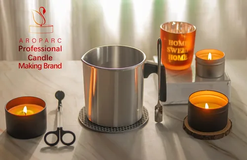 Vista 7 de Aroparc Olla para hacer velas, 1200ml / 40 oz, olla de cera de doble caldera de 2 libras, jarra de vertido para hacer velas con cuchara, dispositivo