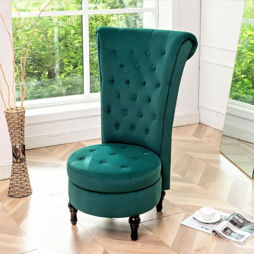 Vista 12 de Container Furniture Direct Royal - Silla de acento de terciopelo con respaldo alto para tocador con almacenamiento y tapicería de lujo, diseño retro