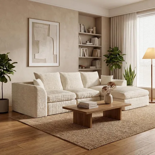 Vista 12 de Sofá modular modular de 106 pulgadas con asiento profundo, sofá de pana en forma de L con diván reversible, juego de 3 piezas para sala de estar