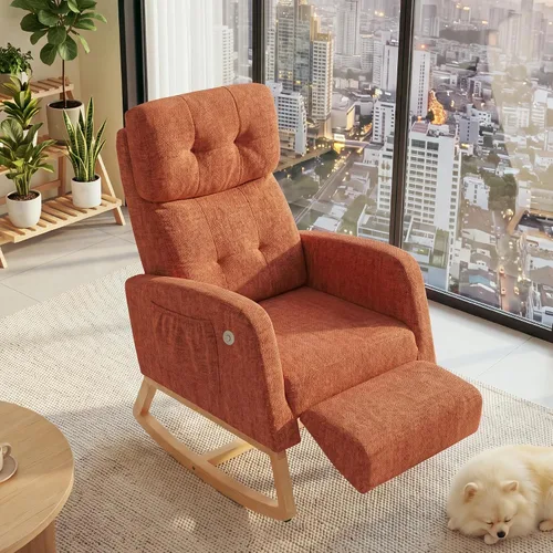 Vista 10 de Dolonm Mecedora para guardería, reposapiés de un solo toque, balancín Beige