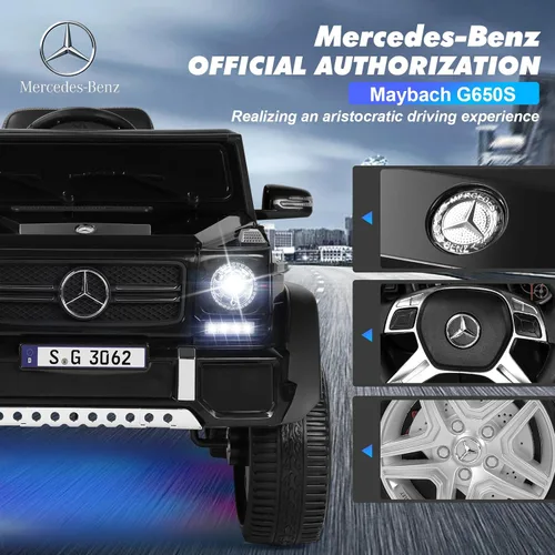 Vista 2 de JOYLDIAS - Auto Mercedes-Benz G650S con licencia para niños, camión de paseo para niños 12V7AH con luces LED subterráneas, control remoto, 3 Negro