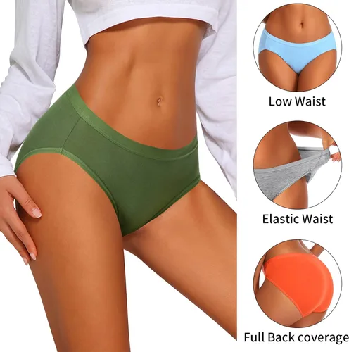 Vista 4 de CULAYII Calzones de algodón para mujer, corte alto, cobertura completa, elásticos, frescos, ropa interior para mujer