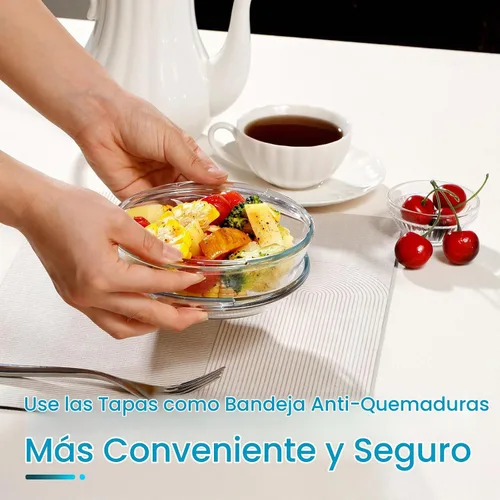 Vista 4 de Plato de Cazuela Mini de Vidrio de 13OZ con Tapa, Utensilio de Hornear Seguro para Horno de 5.5 Pulgadas con Asas, Tazón de Vidrio Seguro