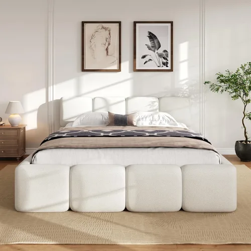 Vista 11 de Harper & Bright Designs Boucle - Base de cama de plataforma, tamaño Queen, plataforma estilo bloque, cama tapizada con conexión a tierra