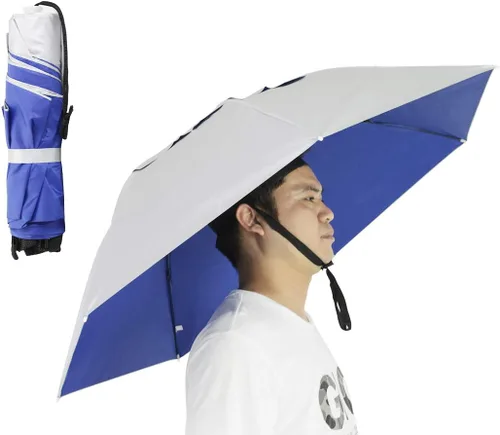 Vista 16 de Sombrero paraguas de pesca plegable ajustable, 37.4” extragrande, con manos libres, 7 nervaduras, impermeable, anti-UV, para pesca, jardinería