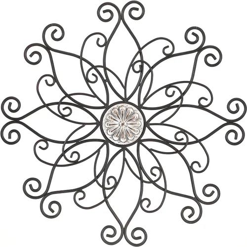 Vista 8 de Arte de pared de flores de metal, 15.75 x 9 pulgadas, decoración de pared floral de pergamino de metal, escultura de pared colgante con flor bohemia