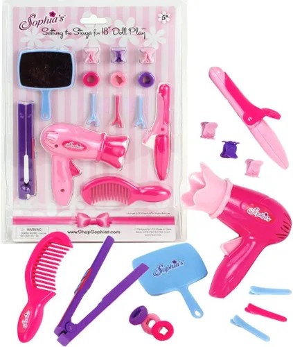 Vista 7 de Sophia's Juego de cuidado del cabello de muñecas de 18 pulgadas, juego de simulación, 14 piezas accesorios de peinado para muñecas Juego de 14 piezas