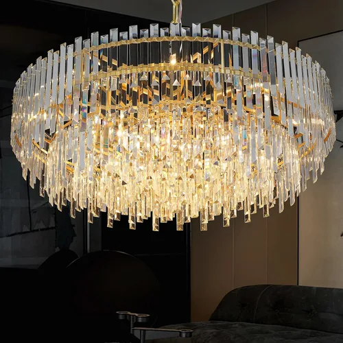 Vista 13 de Lámpara de araña de cristal moderna, luces colgantes cromadas, lámparas de techo con pantalla de acero inoxidable, para isla, comedor, sala