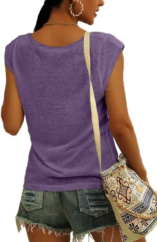 Vista 2 de Langwyqu - Blusas básicas de manga japonesa para mujer, remeras casuales de ajuste holgado, remeras sin mangas