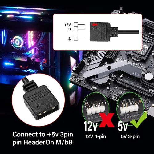 Vista 6 de GINTOOYUN Cable de extensión RGB, cable adaptador de conector ARGB hembra de 3 pines a SM 3 pines, cable de extensión RGB direccionable de 5 V y 3