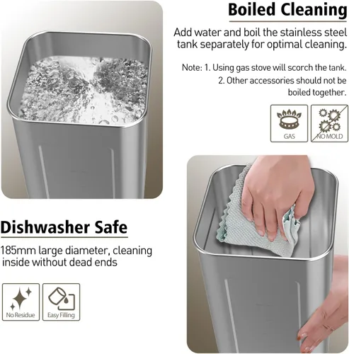 Vista 4 de Humidificador de acero inoxidable, humidificadores de niebla fría con solo 3 piezas, fácil de limpiar, humidificador de llenado superior