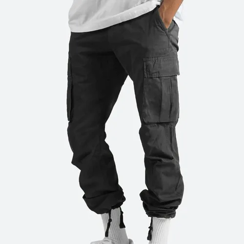 Vista 5 de Pantalones cargo para hombre, ajuste relajado, casual, delgado, playa, trabajo, calle, color caqui, pantalones holgados con bolsillos con cremallera