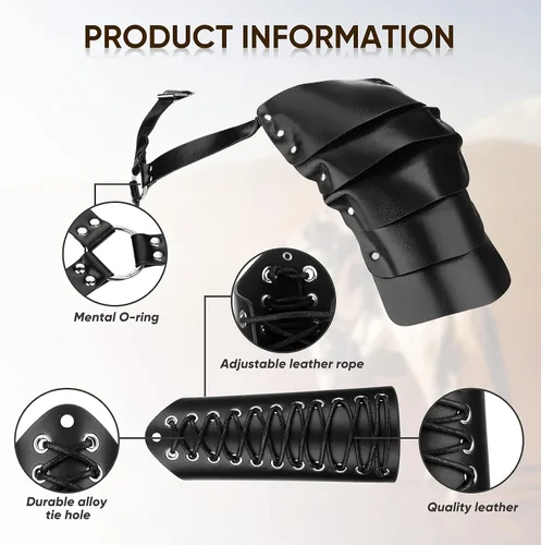 Vista 5 de Leather Shoulder Armor Cosplay Arm Bracers Gauntlet Wristband Medieval Wide Bracer Arm Armor Cuff for Halloween Cosplay Party
