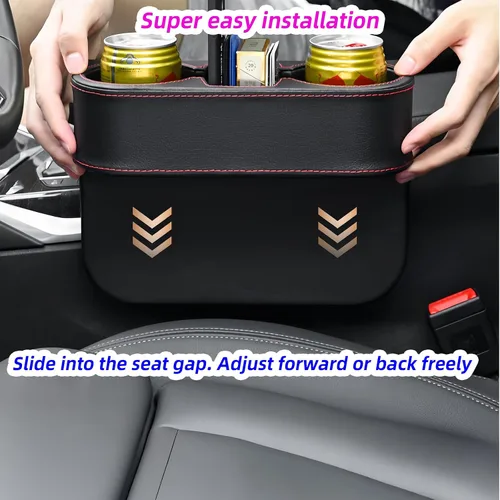 Vista 5 de Expansor de portavasos para automóvil y relleno de espacio para el asiento, funda de piel sintética con costuras, organizador de asiento delantero