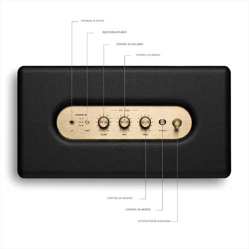 Vista 6 de Marshall Stanmore III Altavoz Bluetooth para el Hogar - Sonido Estéreo Fuerte con Controles de Graves y Agudos Alimentado con Enchufe Compatible