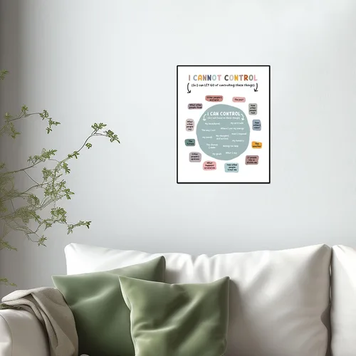 Vista 4 de Impresión con texto en inglés «What I Can and Cannot Control», decoración de oficina de terapia, decoración de pared para consejero escolar, regalo