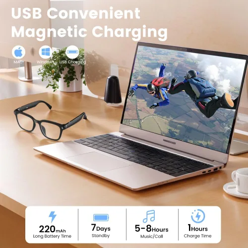 Vista 7 de Lentes inteligentes, lentes inteligentes Ai-Glasses para exteriores, traducción de grabación, gafas de sol Bluetooth, protección UV, 8 MP HD, lentes