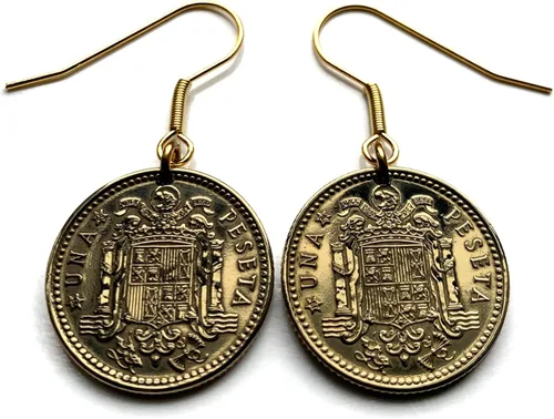 Vista 4 de 1966 Spain España 1 Peseta Spanish coin earrings escudo Español Madrid Barcelona Sevilla Málaga Córdoba Valencia Granada Zaragoza Toledo Cadiz