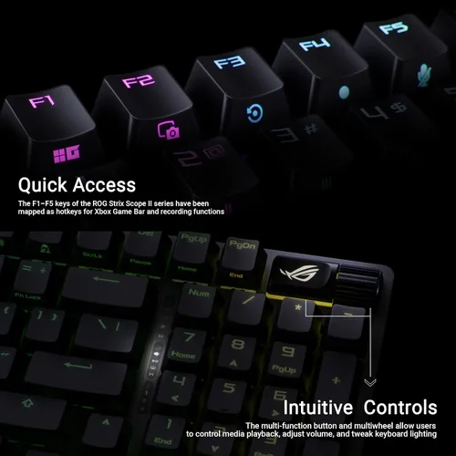 Vista 7 de ASUS ROG Strix Scope II 96 Teclado mecánico inalámbrico para juegos, 96% de tamaño completo, conectividad trimodo, interruptores ROG NX Storm