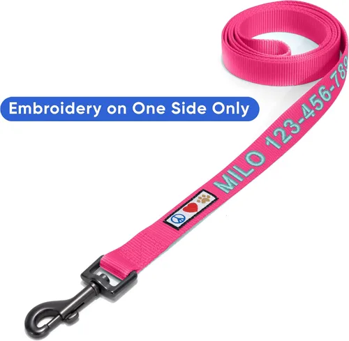 Vista 5 de Pawtitas - Correa personalizada de 6 pies para perro rosa XS/S con nombre y número de teléfono bordados, correa fuerte de nylon para razas pequeñas