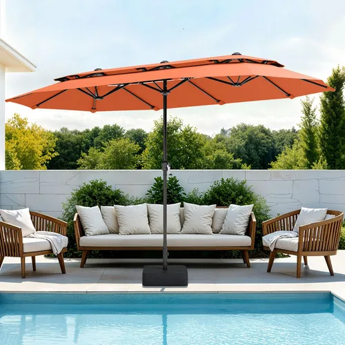 Vista 10 de PHI VILLA Sombrillas para patio al aire libre de 13 pies con base incluida, sombrilla rectangular de doble cara de 2 niveles para exteriores