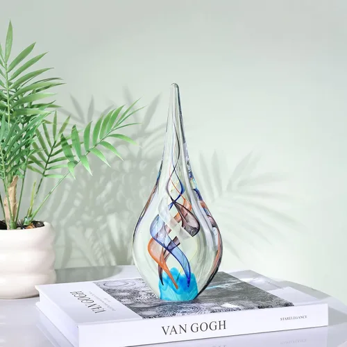 Vista 4 de Escultura de vidrio soplado a mano, decoración de estilo Murano, figuras de colección de arte de vidrio transparente, estatua decorativa de lágrima