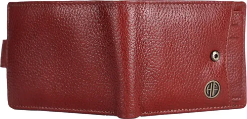 Vista 8 de Cartera de piel de napa marrón con protección RFID para hombre, 5 ranuras para tarjetas, 1 bolsillo para monedas, 2 compartimentos ocultos, 2