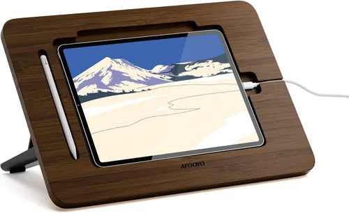 Vista 11 de AFOOYO Soporte de dibujo de bambú para tableta, portátil y ajustable, 5 ángulos, soporte elevador para laptop, soporte de lectura de libros