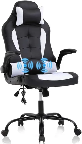 Vista 10 de Silla de oficina ergonómica de piel sintética con reposacabezas y reposacabezas para juegos de masaje, silla de oficina de carreras de PC, silla Gris