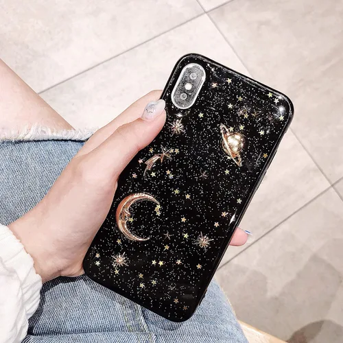 Vista 2 de Funda para iPhone XR Bling Planet Glitter con Space Sparkle Moon Star Universe suave TPU silicona a prueba de golpes funda protectora para iPhone XR