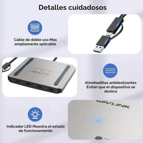 Vista 6 de WAVLINK Divisor HDMI de 4 puertos, adaptador USB C a Quad Monitor 4K