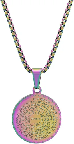 Vista 7 de Steeltime Stainless Steel Lords Prayer Necklace with Simulated Diamonds