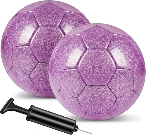 Vista 11 de 2 pelotas de fútbol con purpurina plateada con bomba y aguja, kit de pelota de fútbol para regreso a la escuela, regalos de cumpleaños, pelota