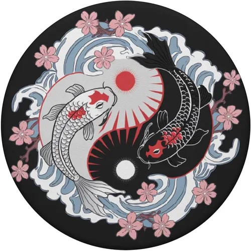 Vista 3 de Peces japoneses Koi Fish Japón Carpa Yin Yang Nishikigoi Fish PopSockets Adhesivo PopGrip