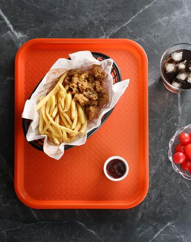 Vista 4 de New Star Foodservice Bandeja de comida rápida, juego de 12 (naranja, 10 x 14 pulgadas)