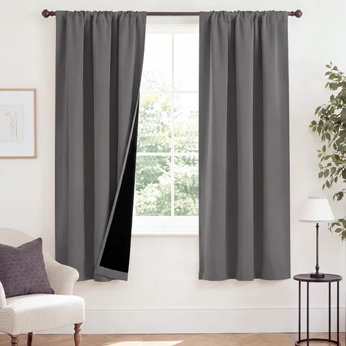 Vista 134 de NICETOWN Biscotti Beige 100% Cortinas opacas de 45" de largo para cocina, bolsillo con varilla para sótano completamente opaco, cortinas térmicas