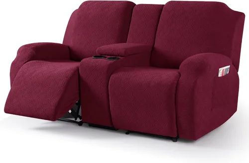Vista 14 de VANSOFY Funda de sofá reclinable con consola central, funda elástica para sofá reclinable de 2 asientos, funda de sofá reclinable de jacquard
