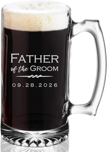 Vista 8 de Lifetime Creations Taza de cerveza personalizada grabada con el padre de la novia, 25 onzas, regalo de boda para papá, apto para lavavajillas