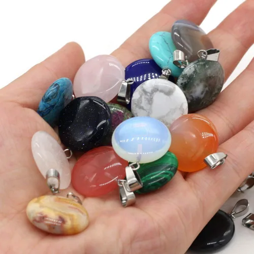 Vista 6 de LE SKY 20 colgantes de piedra natural redonda con forma de moneda curativa de colores mixtos para hacer joyas
