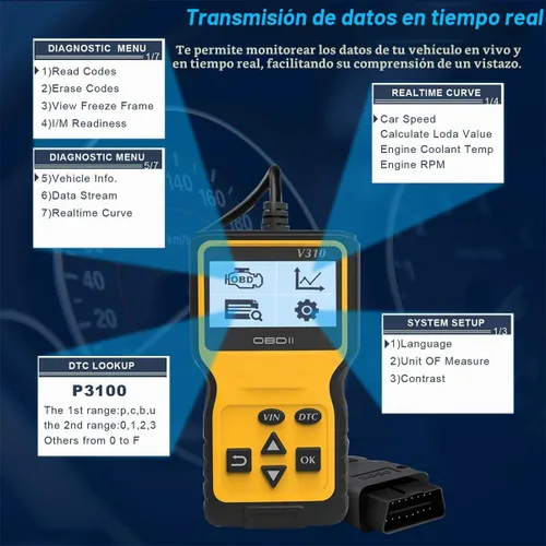 Vista 5 de Herramienta de escaneo OBD2 para auto, lector de códigos de falla del motor del vehículo, herramienta de escaneo de diagnóstico CAN, comprueba