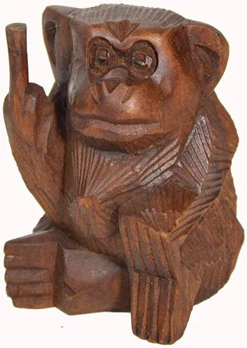 Vista 3 de WorldBazzar Brand - Estatua de madera de dedo medio de 6 pulgadas que da vueltas al pájaro