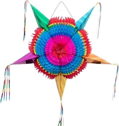 Vista 6 de Pancartas de fiesta mexicana (paquete de 5, 10 diseños de banderas de papel de seda por pancarta) + piñata mexicana (XL de 36 pulgadas), pancarta