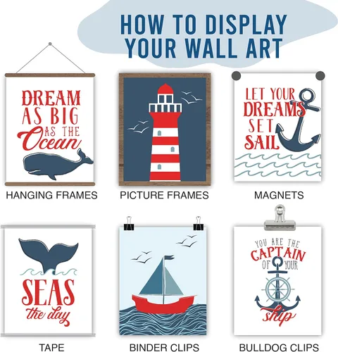 Vista 7 de Hadley Designs Decoración náutica de pared con 6 unidades, decoración náutica de habitación para niños, cuadros de barco y faro, decoración de pared
