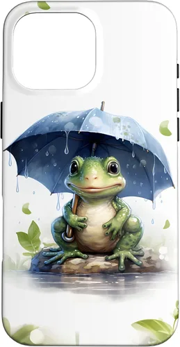 Vista 19 de Cute Green Frog with Umbrella in The Rain Case for iPhone 17