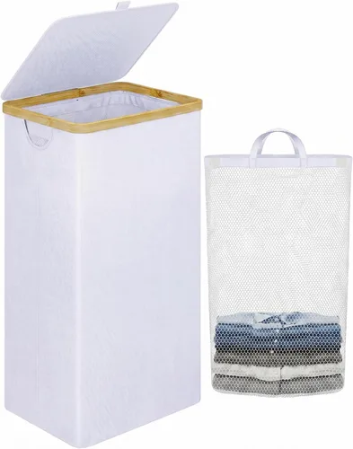 Vista 24 de iEGrow Cesta de lavandería con tapa, cesta grande de lavandería de 110 litros con asa y tapa, organizador de ropa plegable con bolsa interior Beige